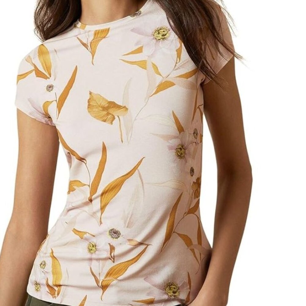 Ted Baker Juliay Cabana Jersey Fitted Tee 3 US 8 Stretch Tropical